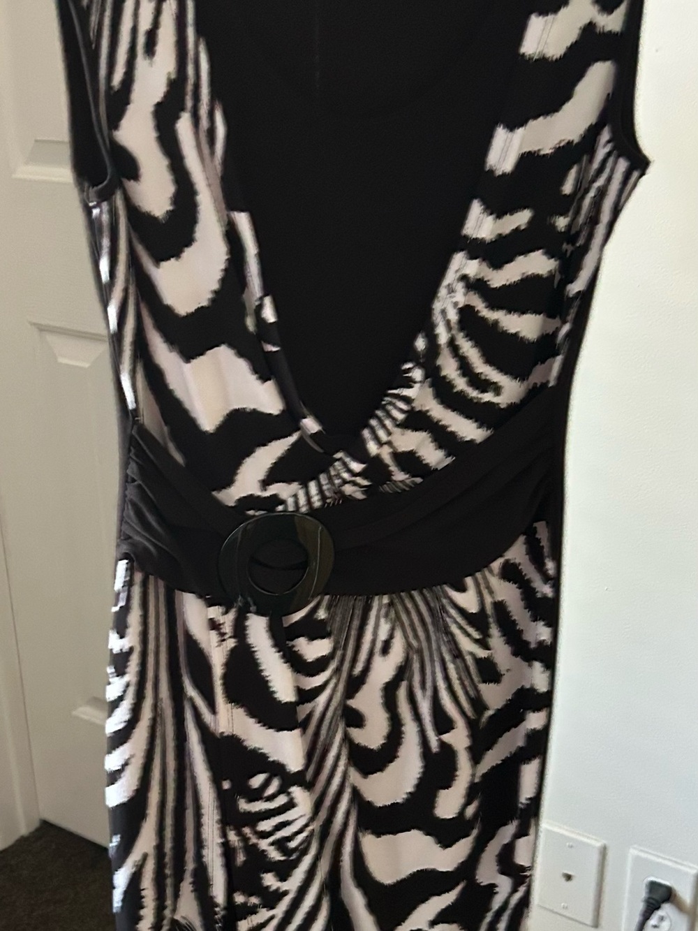 Picadilly Fashion Black and White One-Shoulder Zebra Print Dress